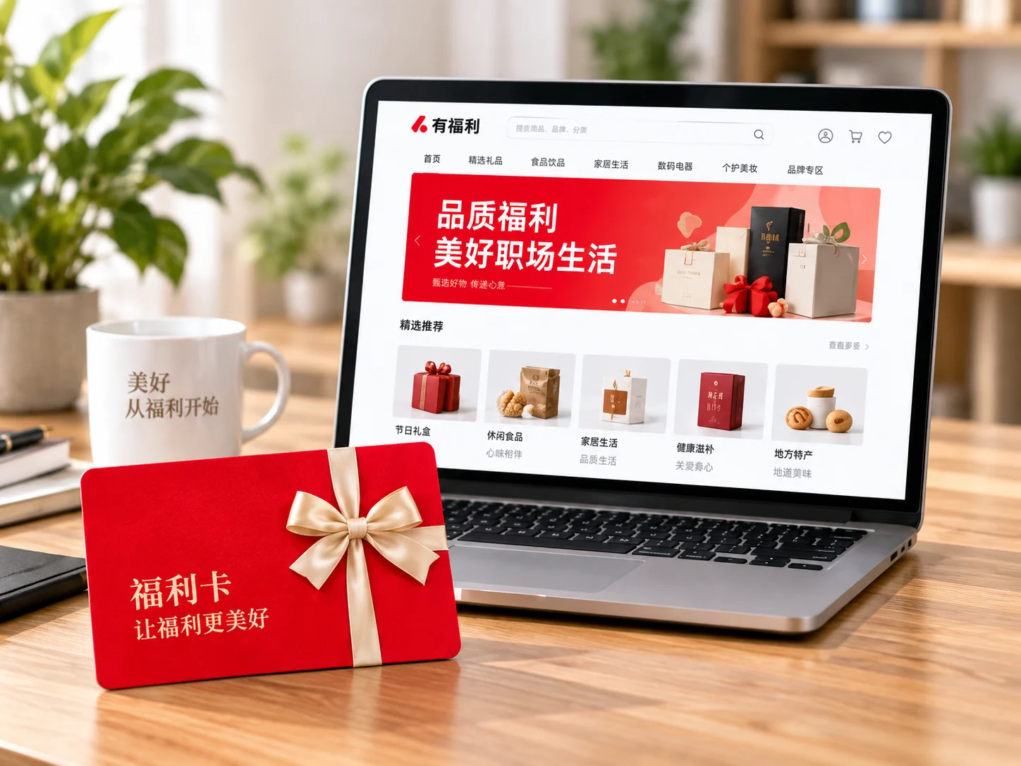 笔记本上的自有品牌福利商城与红色福利卡